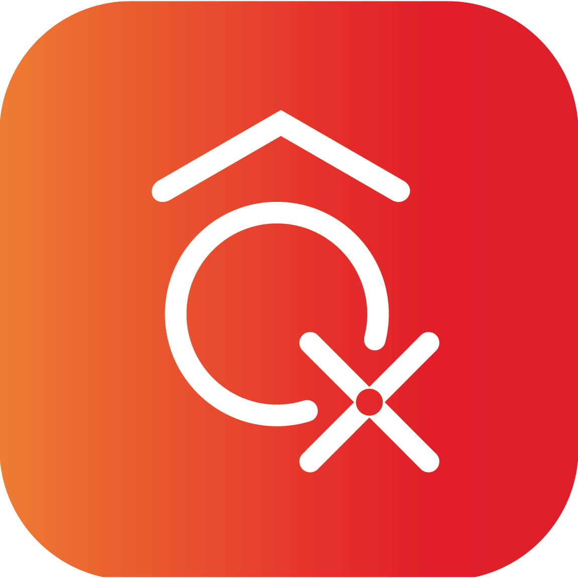 Rooi logo met gestileerde huis en vergrootglas