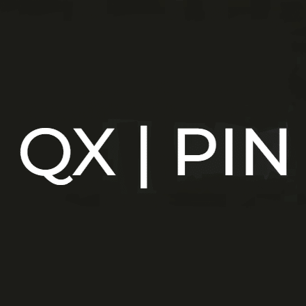 Logo with text QX PIN on black background