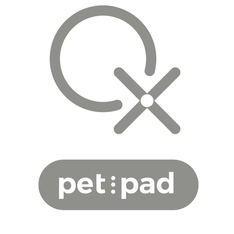 Grys logo met roterende pyl en teks 'pet:pad'