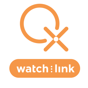 Watch Link-logo met oranje sirkel en kruis