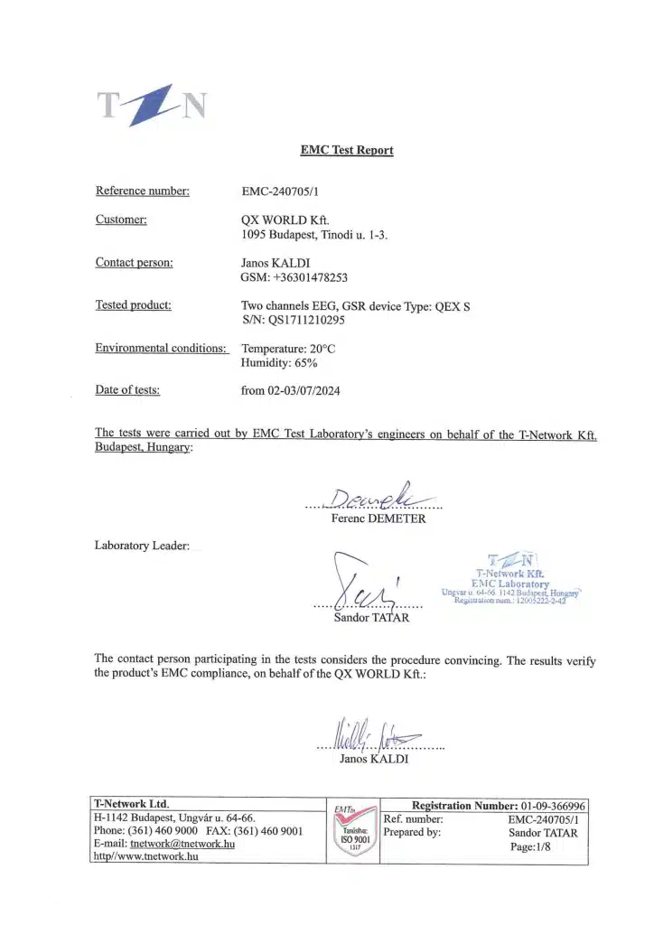 Skannet bilde av et EMC-testrapportdokument