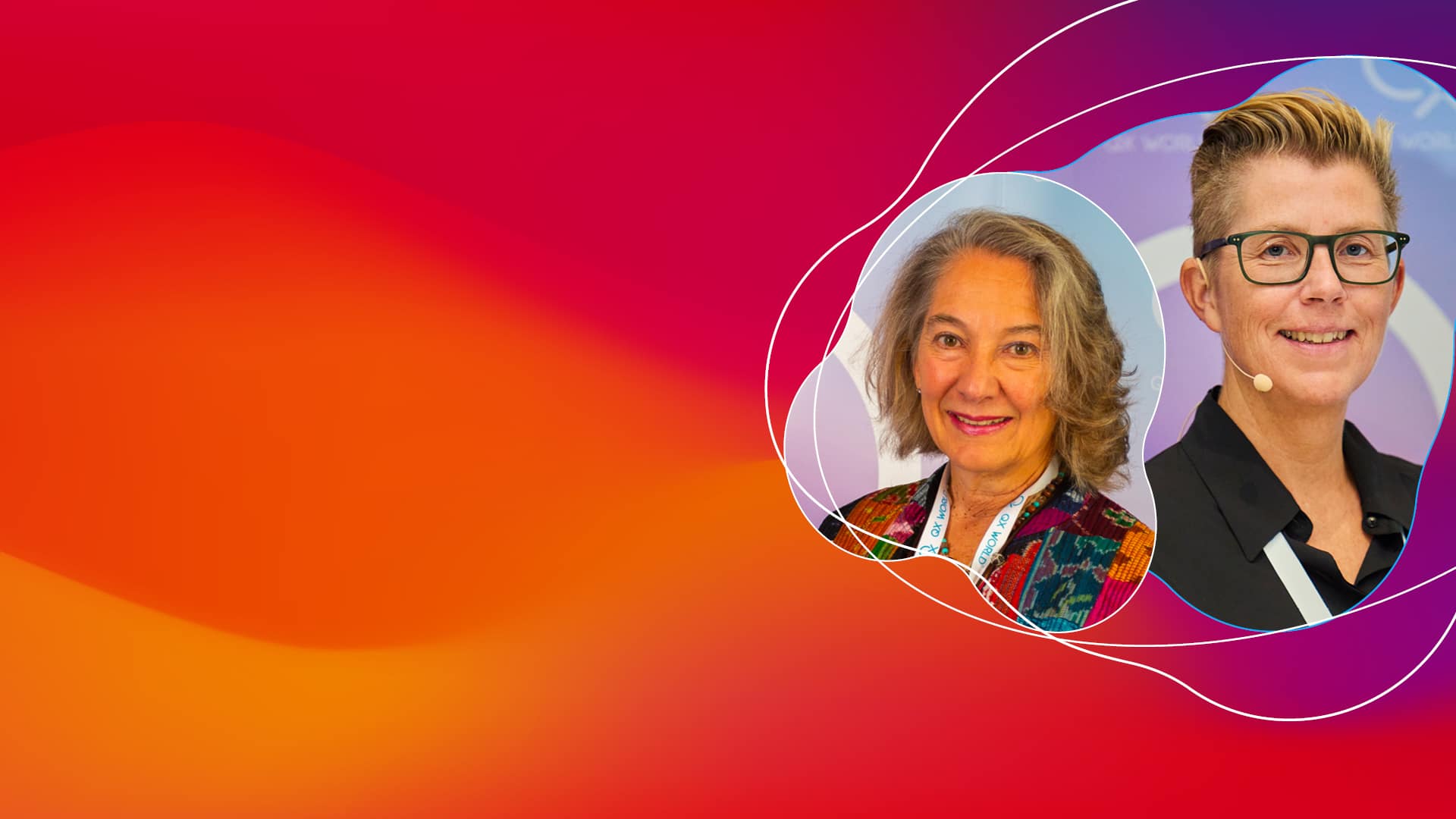 Two professional women presenting at a conference