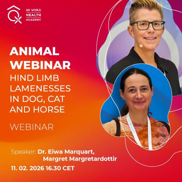 Webinarannons med två kvinnliga talare om djurhälsa.