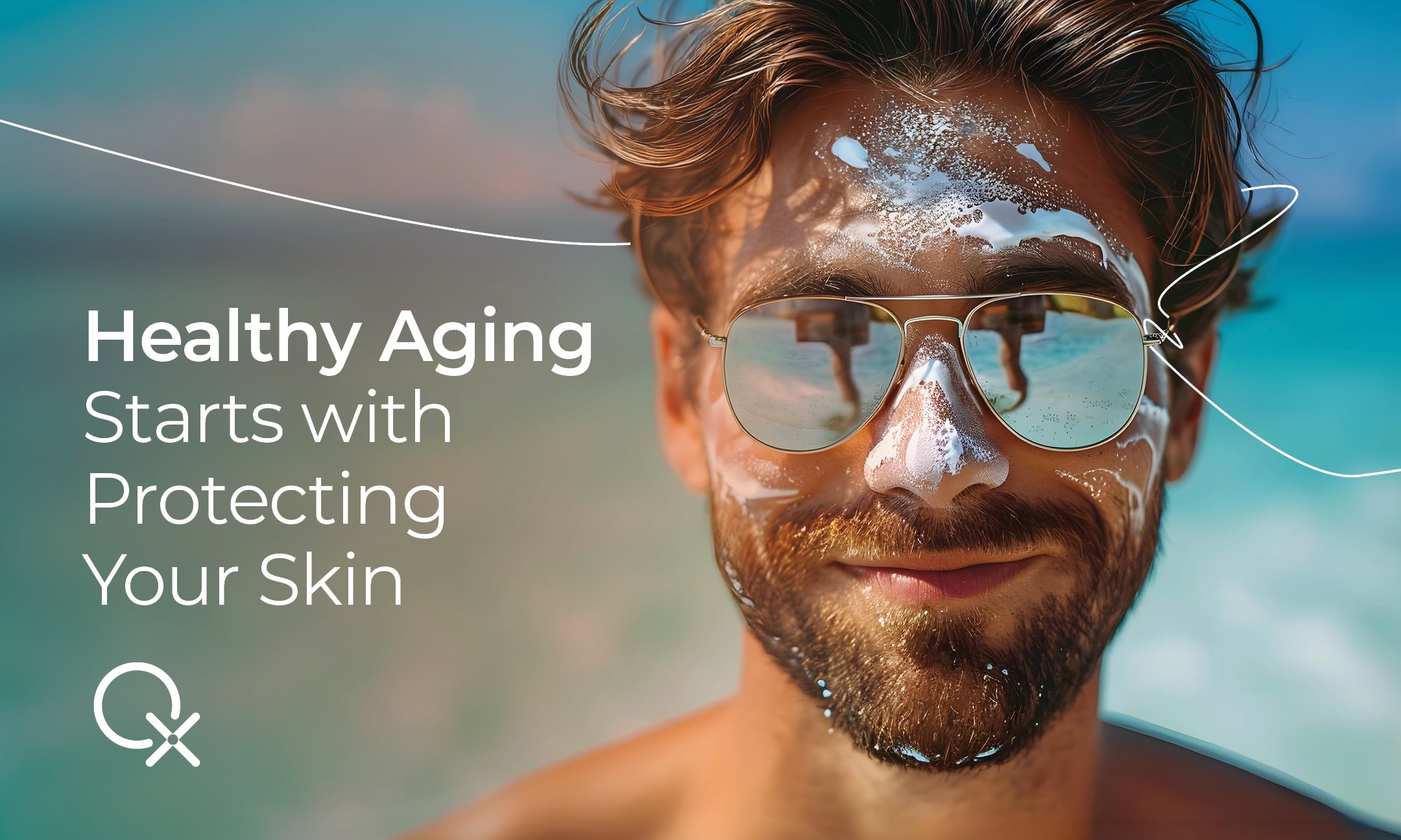 Close-up of a person's face in the sun, illustrating the concept of sun-damaged skin and photoaging